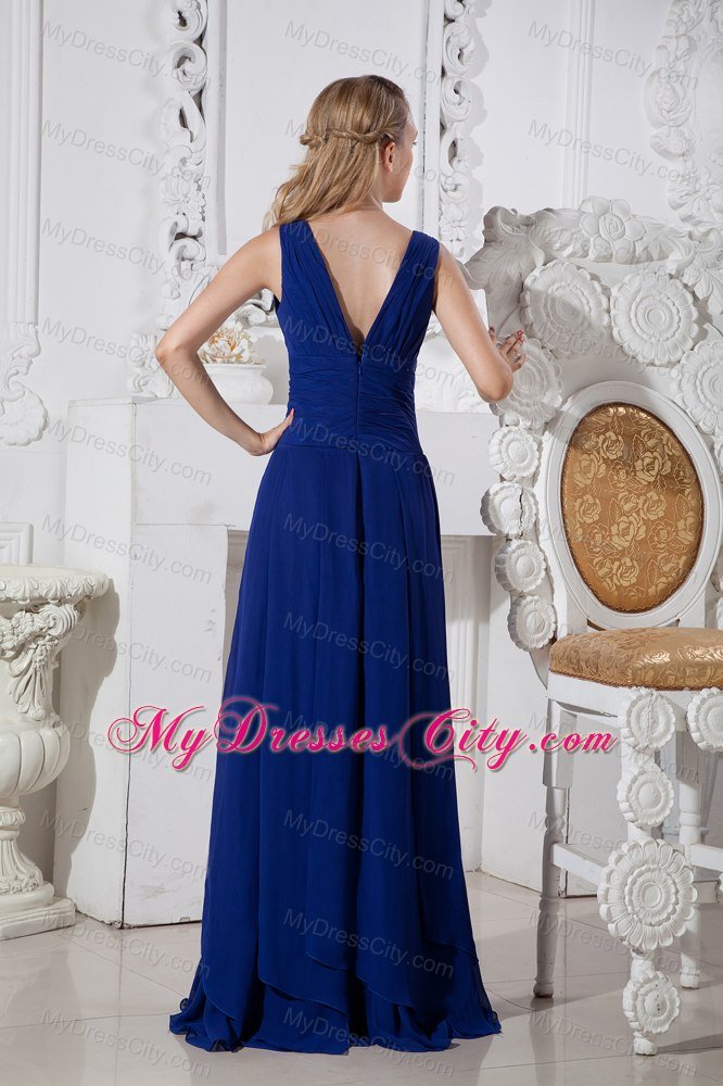 V-neck Wide Belt floor-length Chiffon Dress for Bridesmaid