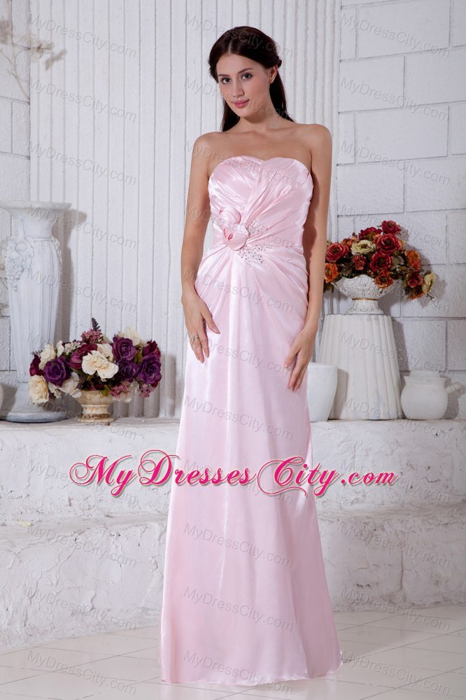 Floor-length Ruched and Flowery Pink Empire Bridesmaid Dress