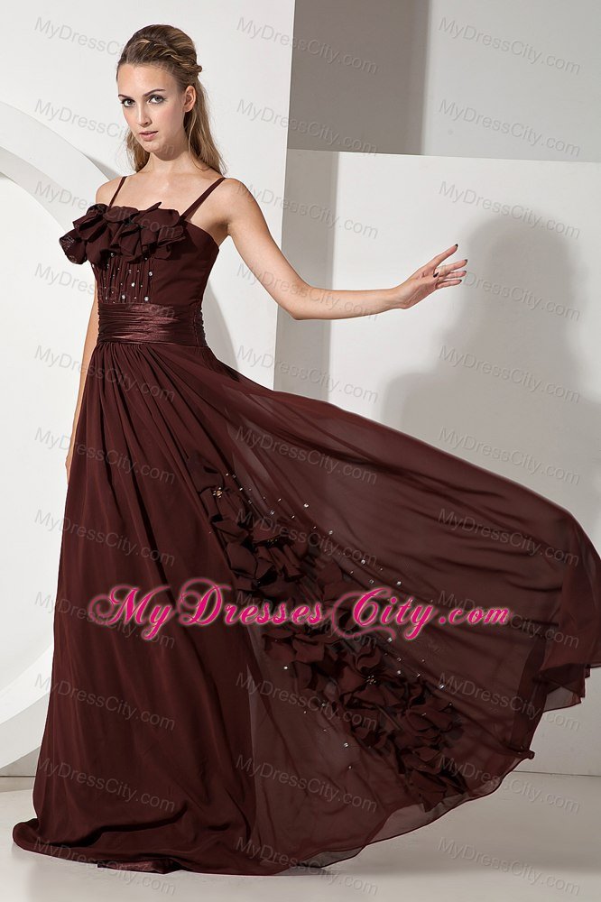 Brush Train Beaded and Flowery Brown Bridesmaid Dress