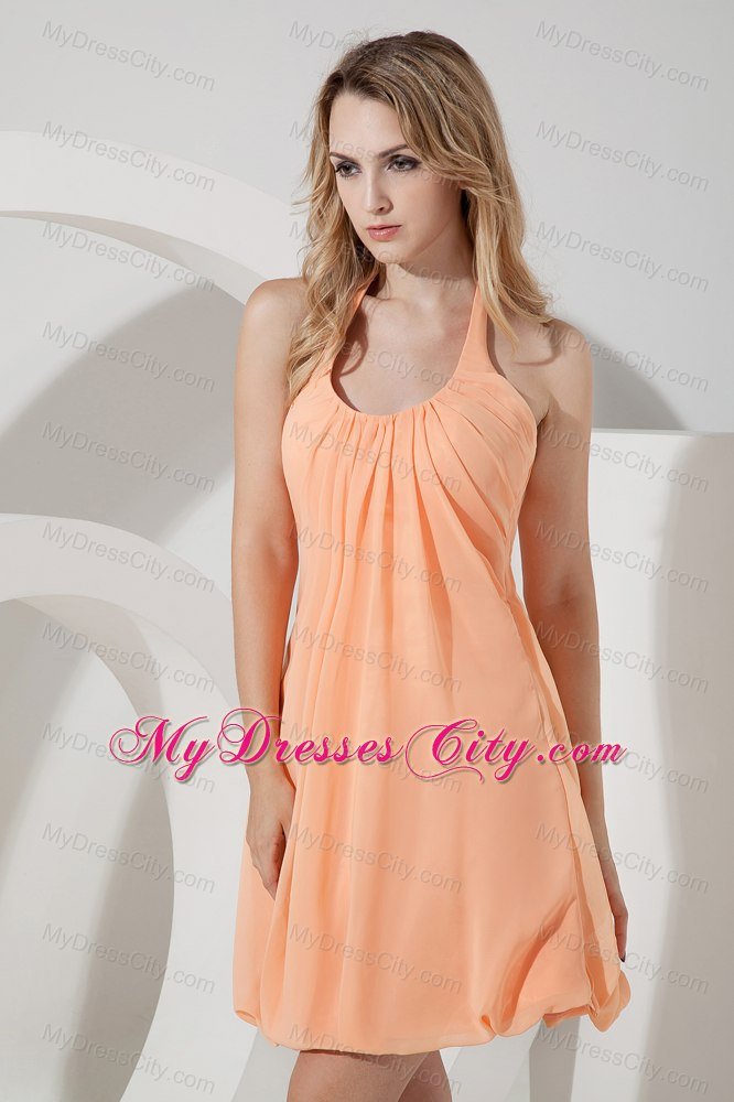 Short Halter Orange Dress for Bridesmaid with Ruches