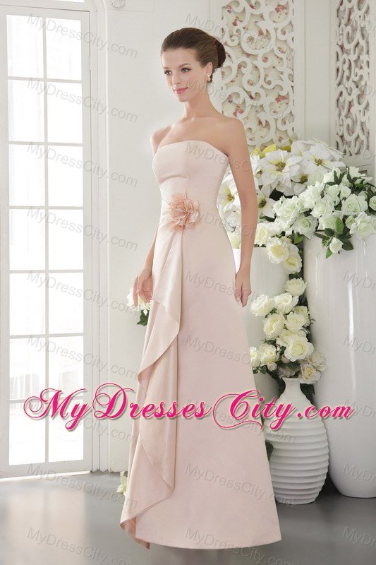 Baby Pink Column Flower Decorate Waist Bridesmaid Dress