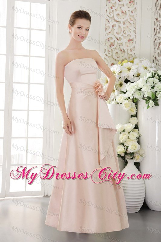 Baby Pink Column Flower Decorate Waist Bridesmaid Dress