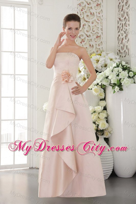 Baby Pink Column Flower Decorate Waist Bridesmaid Dress