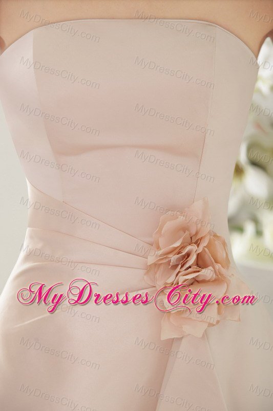 Baby Pink Column Flower Decorate Waist Bridesmaid Dress