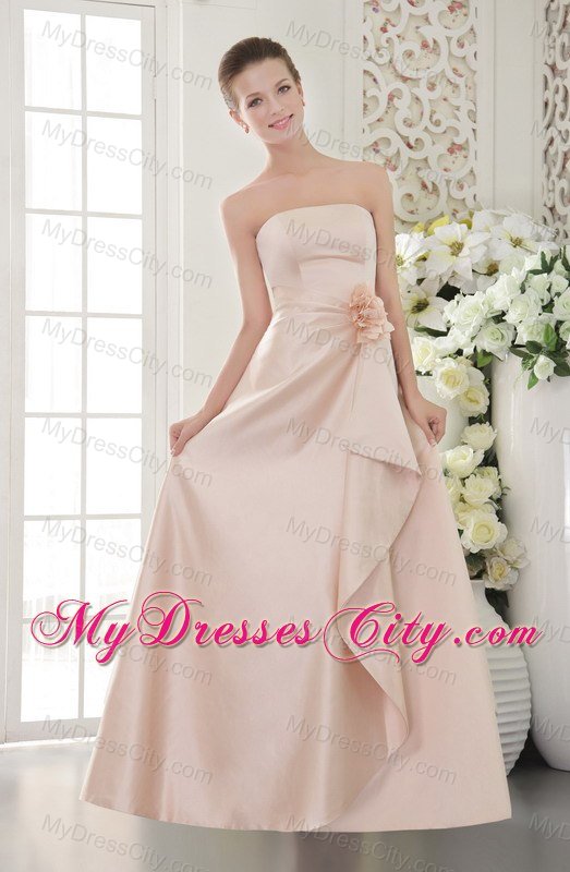 Baby Pink Column Flower Decorate Waist Bridesmaid Dress