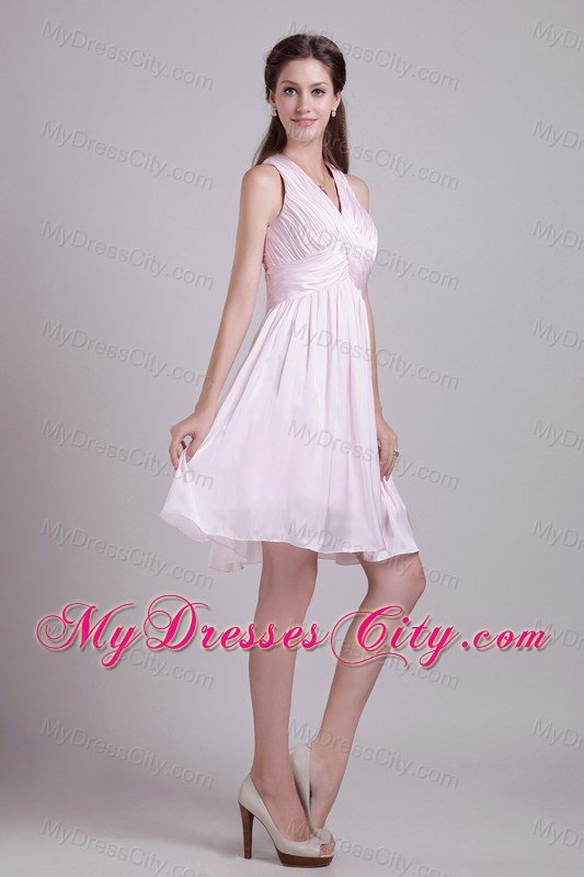 Short Ruched Chiffon Criss-cross Back Bridesmaid Dress