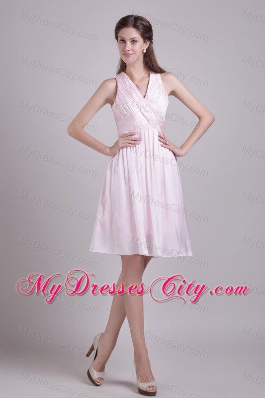 Short Ruched Chiffon Criss-cross Back Bridesmaid Dress