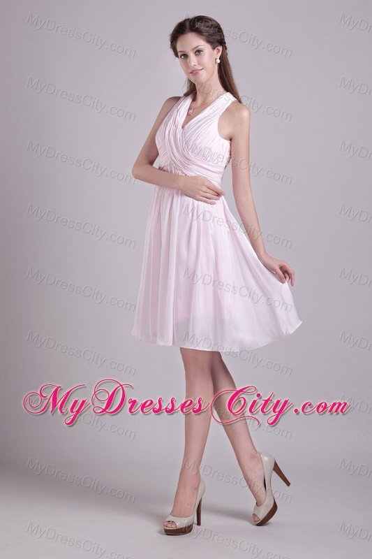 Short Ruched Chiffon Criss-cross Back Bridesmaid Dress