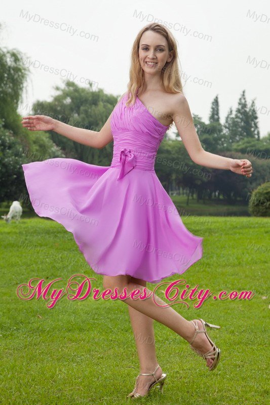 Ruched Single Shoulder Lavender Knee-length Bridesmaid Dress