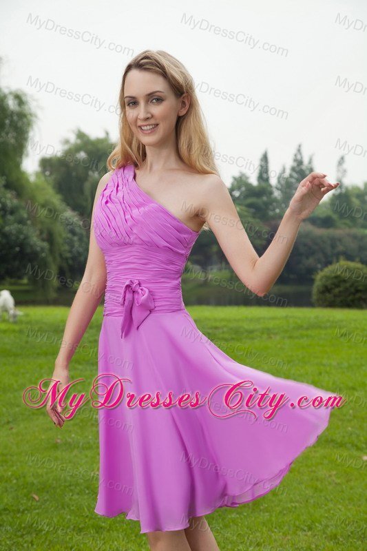 Ruched Single Shoulder Lavender Knee-length Bridesmaid Dress