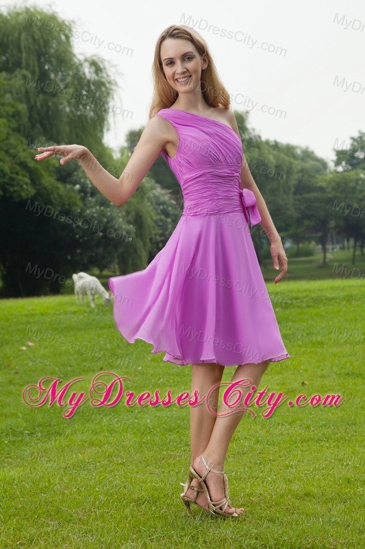 Ruched Single Shoulder Lavender Knee-length Bridesmaid Dress