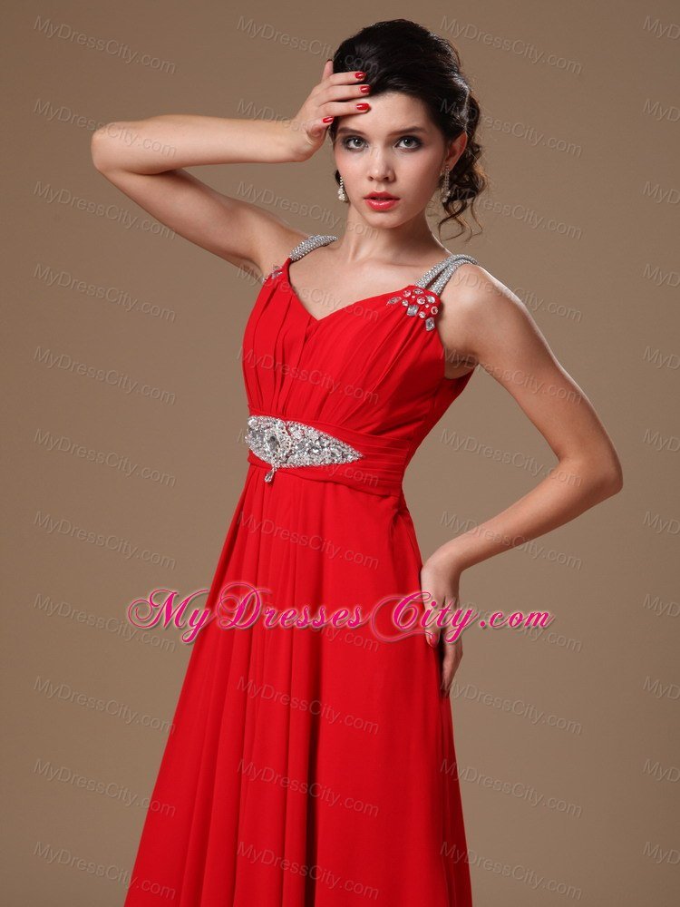 Strapless Empire Beaded Straps Prom Dress In Red