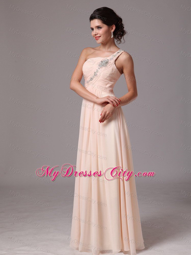 Beaded Single Shoulder Champagne Empire Prom Gowns