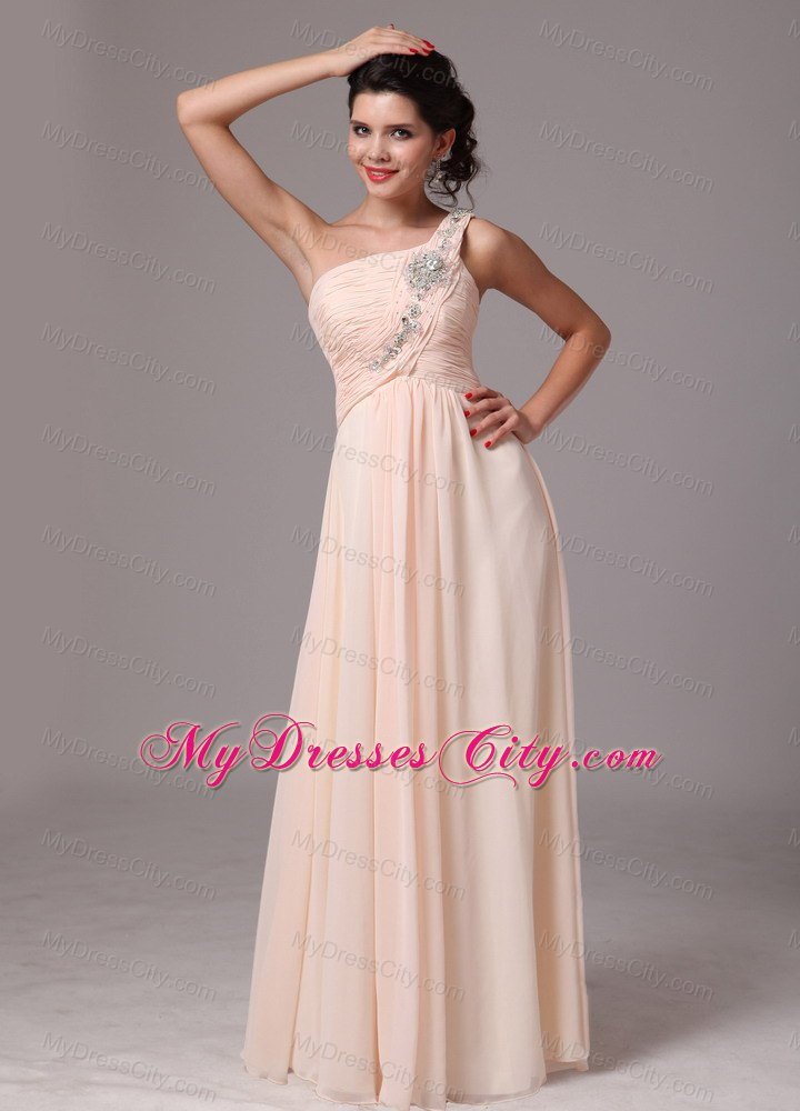 Beaded Single Shoulder Champagne Empire Prom Gowns