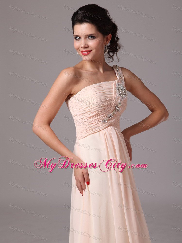 Beaded Single Shoulder Champagne Empire Prom Gowns