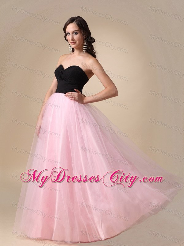 Black and Pink A-line Sweetheart Strapless Prom Dress