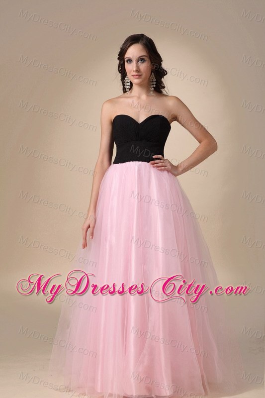 Black and Pink A-line Sweetheart Strapless Prom Dress