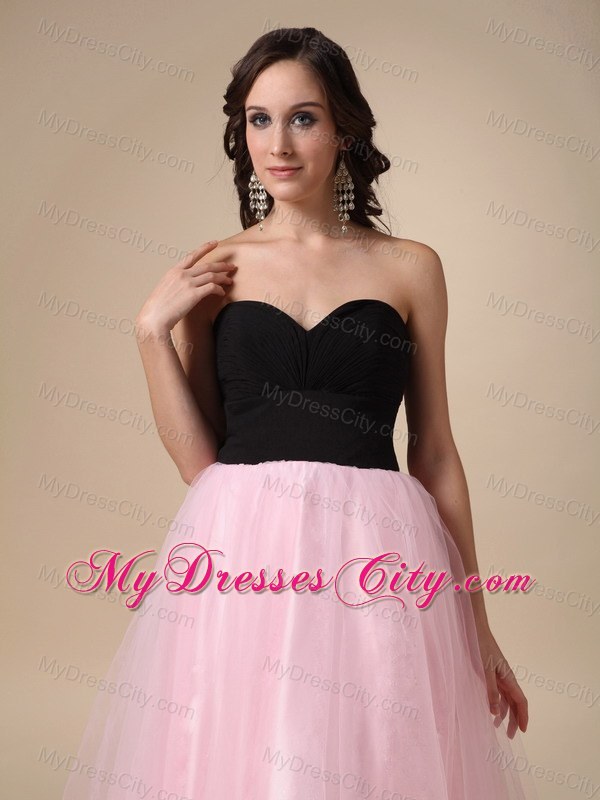 Black and Pink A-line Sweetheart Strapless Prom Dress