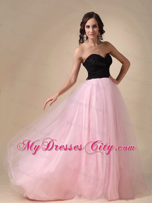 Black and Pink A-line Sweetheart Strapless Prom Dress