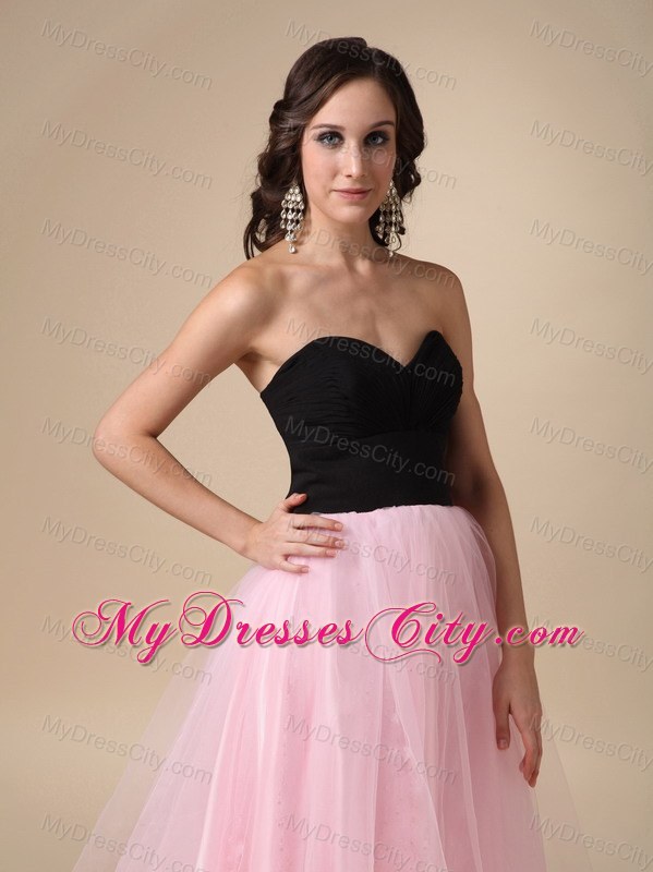 Black and Pink A-line Sweetheart Strapless Prom Dress