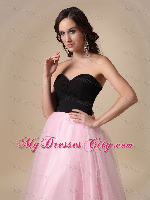 Black and Pink A-line Sweetheart Strapless Prom Dress