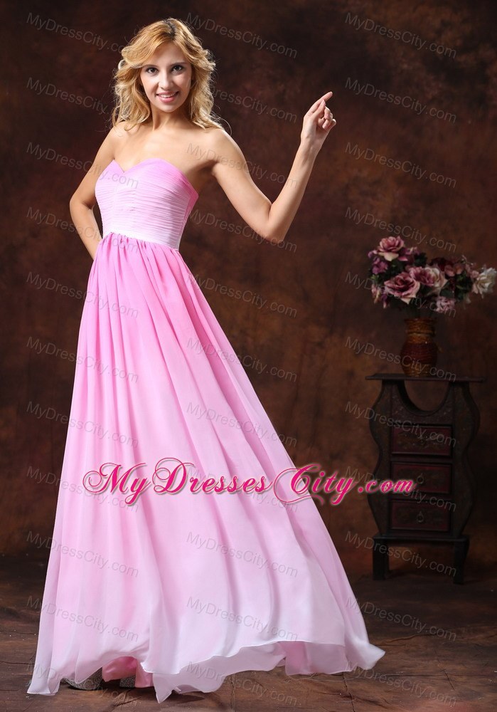 Ombre Pink Pleated Chiffon Sweetheart Prom Dress