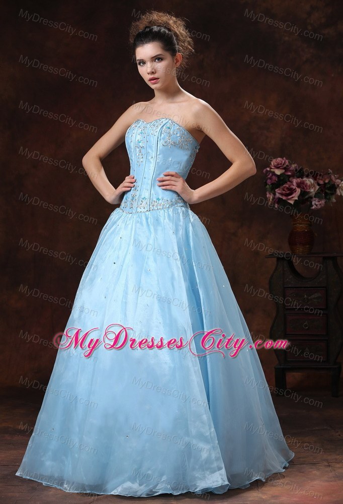 Light Blue Sweetheart Prom Dress with Beaded Appliques