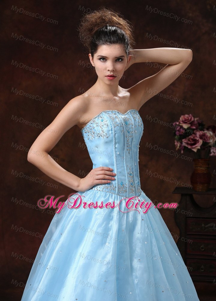 Light Blue Sweetheart Prom Dress with Beaded Appliques