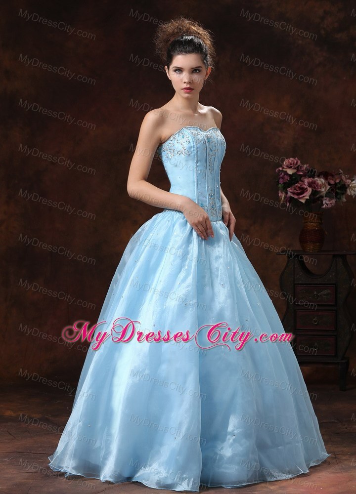 Light Blue Sweetheart Prom Dress with Beaded Appliques