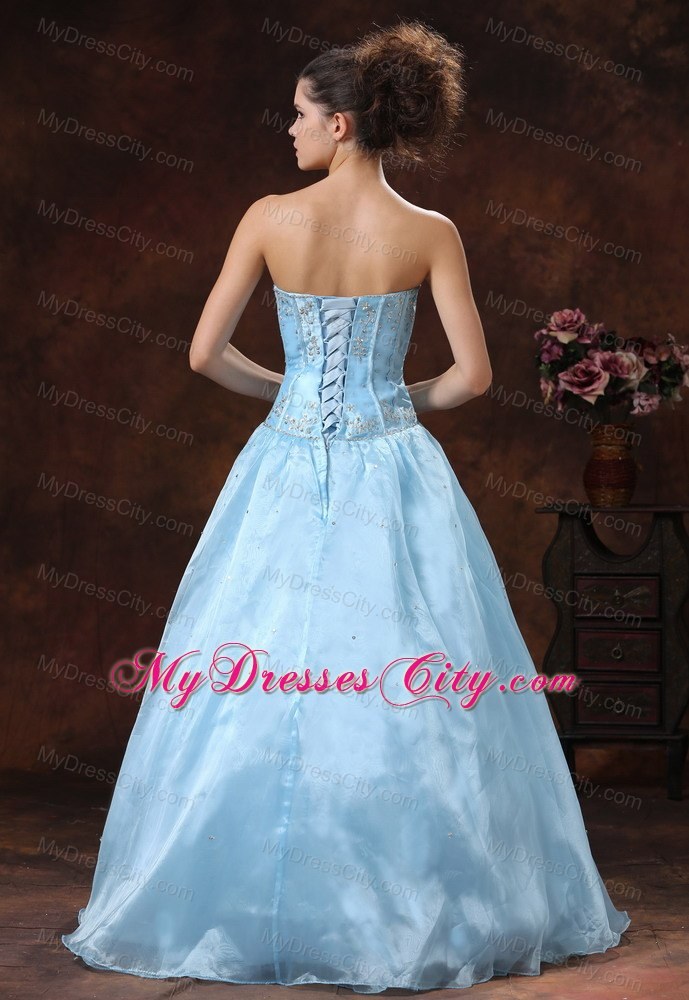 Light Blue Sweetheart Prom Dress with Beaded Appliques