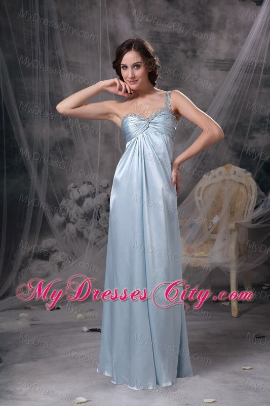 Light Blue Column One Shoulder Beading Teffeta Prom Dress