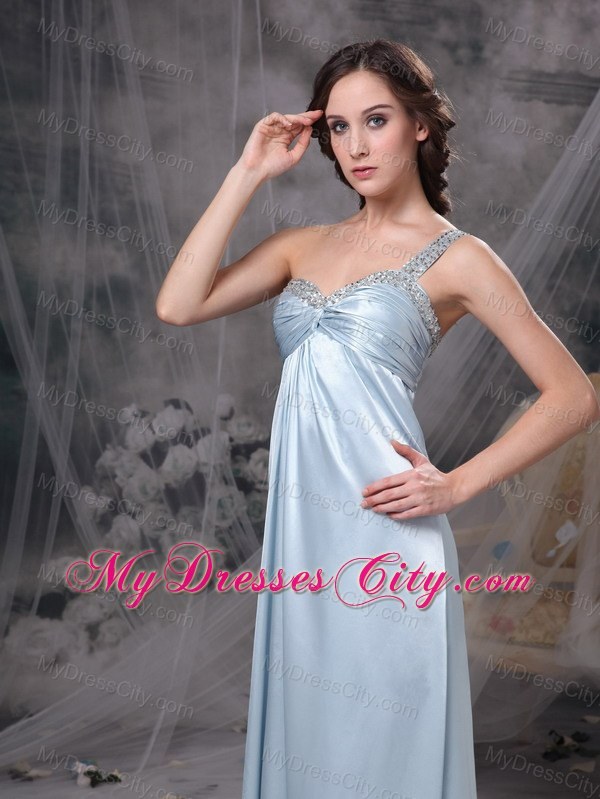 Light Blue Column One Shoulder Beading Teffeta Prom Dress