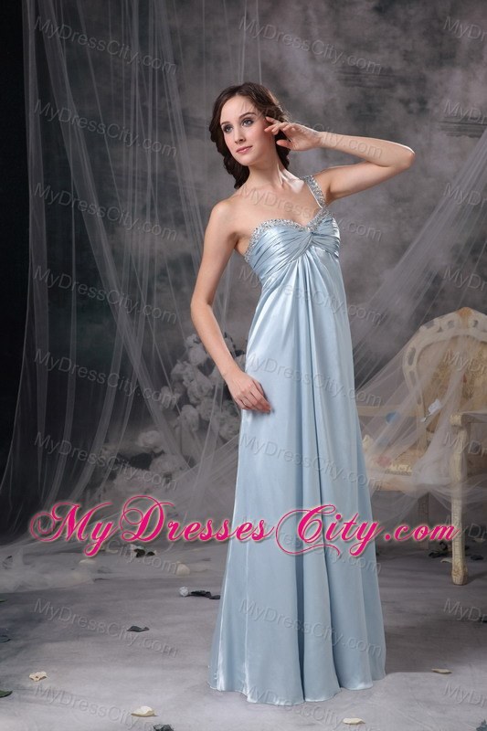 Light Blue Column One Shoulder Beading Teffeta Prom Dress