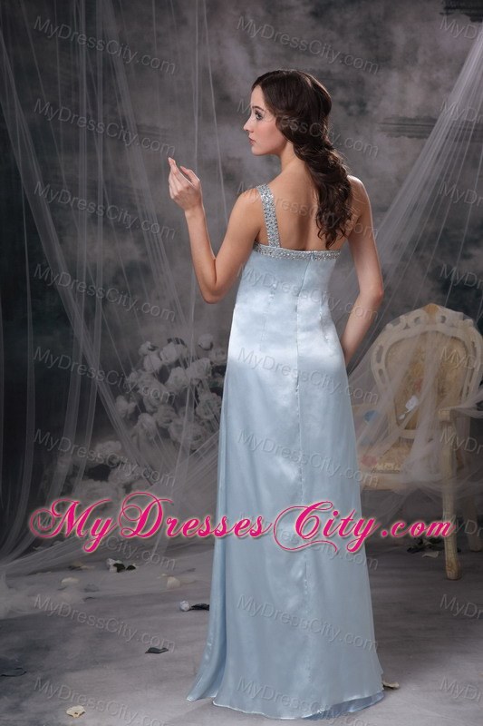 Light Blue Column One Shoulder Beading Teffeta Prom Dress