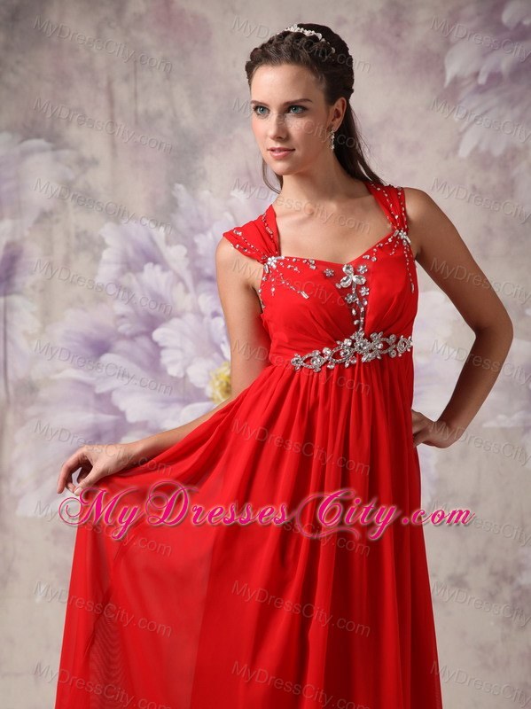 Red Princess Beading Straps Prom Dress Floor-length