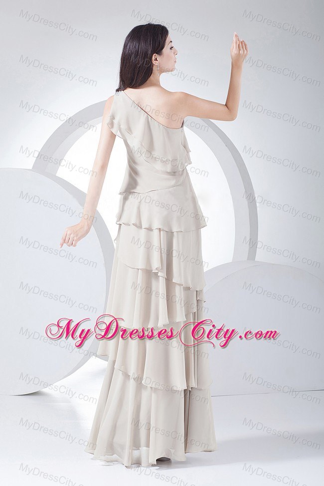 Ruffled Cream Colored One Shoulder Floor-length Prom Dress