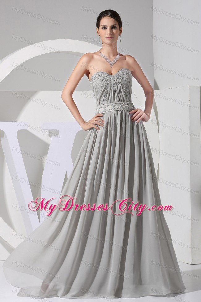 Sweetheart Strapless Beading Prom Dress in Grey Chiffon