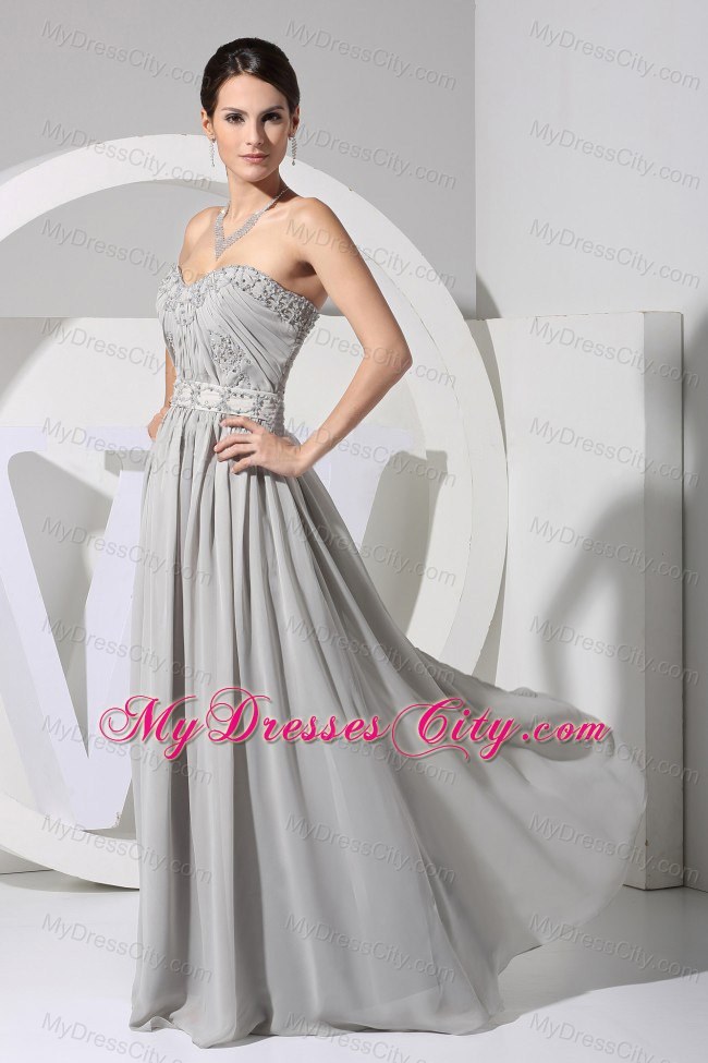 Sweetheart Strapless Beading Prom Dress in Grey Chiffon