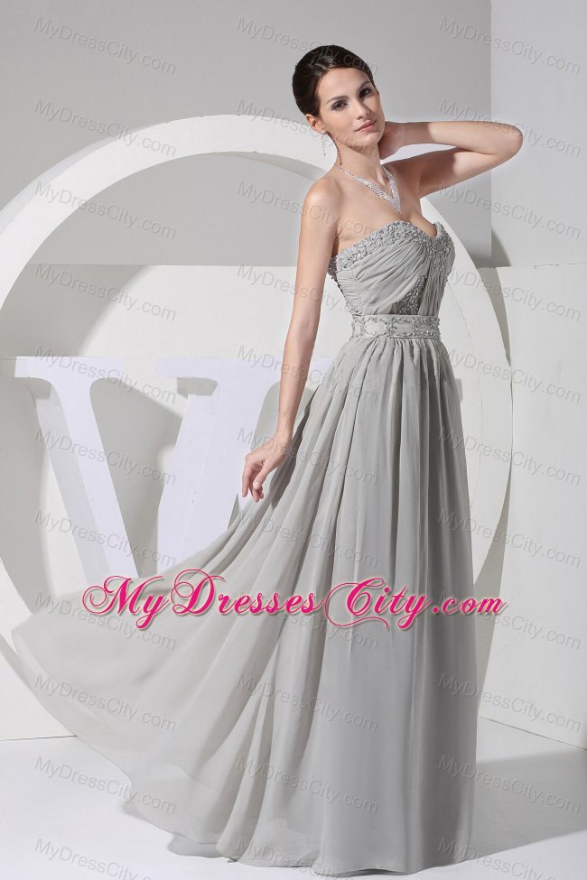 Sweetheart Strapless Beading Prom Dress in Grey Chiffon