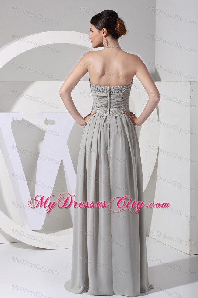 Sweetheart Strapless Beading Prom Dress in Grey Chiffon