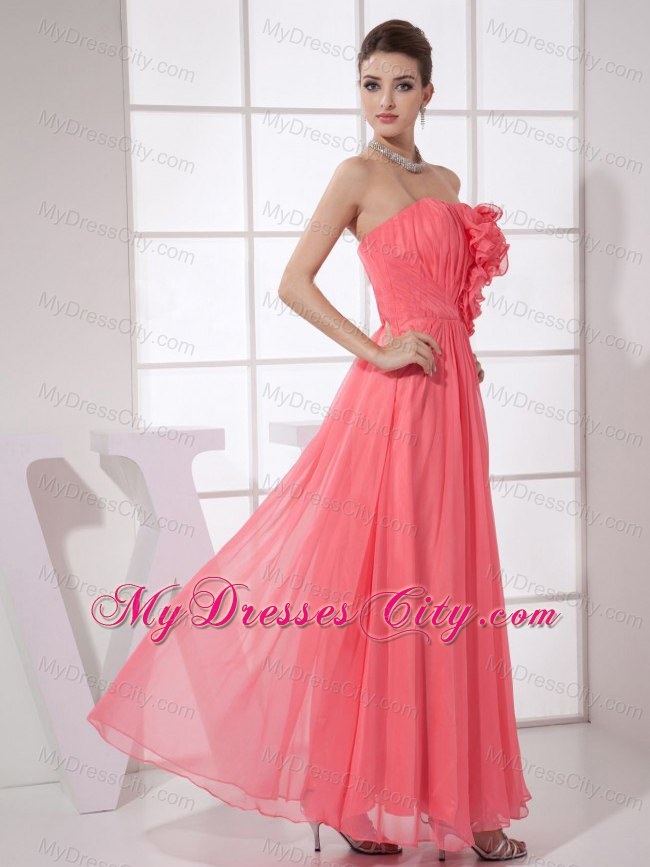 Hand Made Flower Coral Red Ankle-length Prom Dress