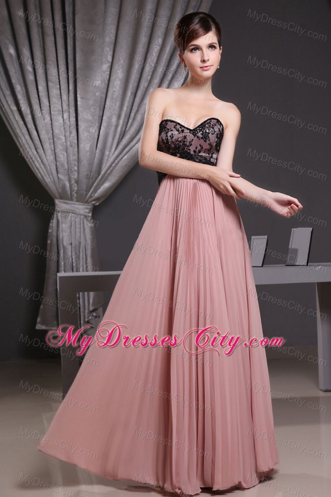 Salmon Sweetheart Prom Dress With Lace Bodice and Pleats