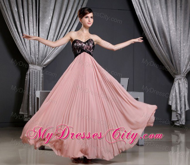 Salmon Sweetheart Prom Dress With Lace Bodice and Pleats