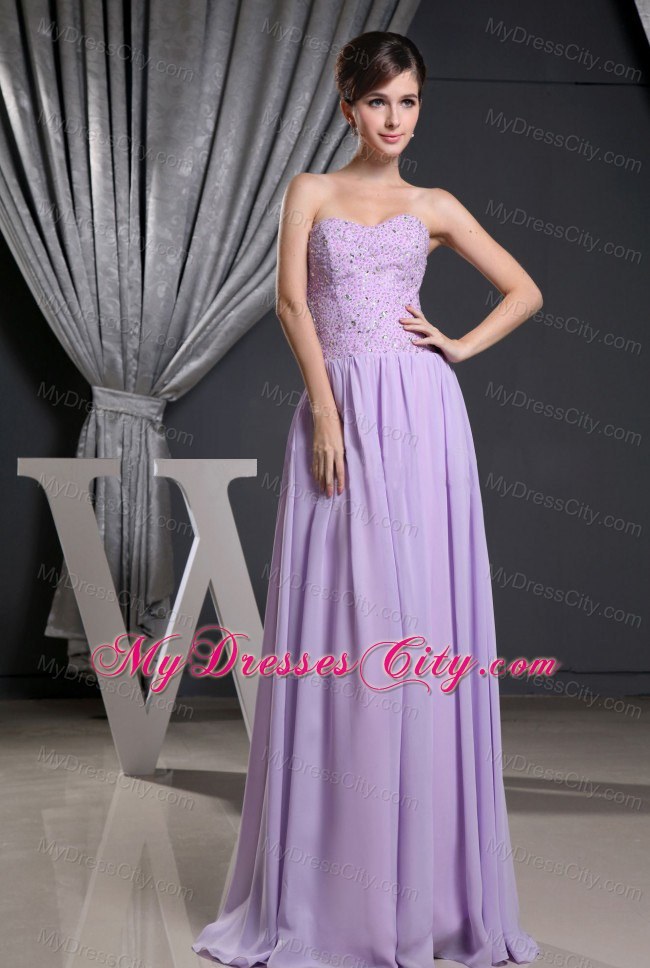 Lilac Sweetheart Beaded Long Prom Dress in Chiffon