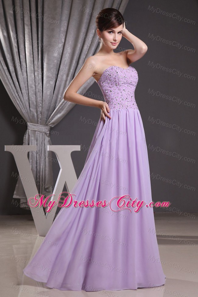 Lilac Sweetheart Beaded Long Prom Dress in Chiffon