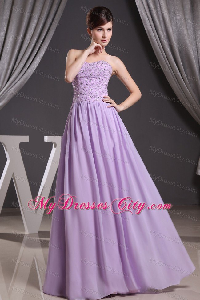 Lilac Sweetheart Beaded Long Prom Dress in Chiffon