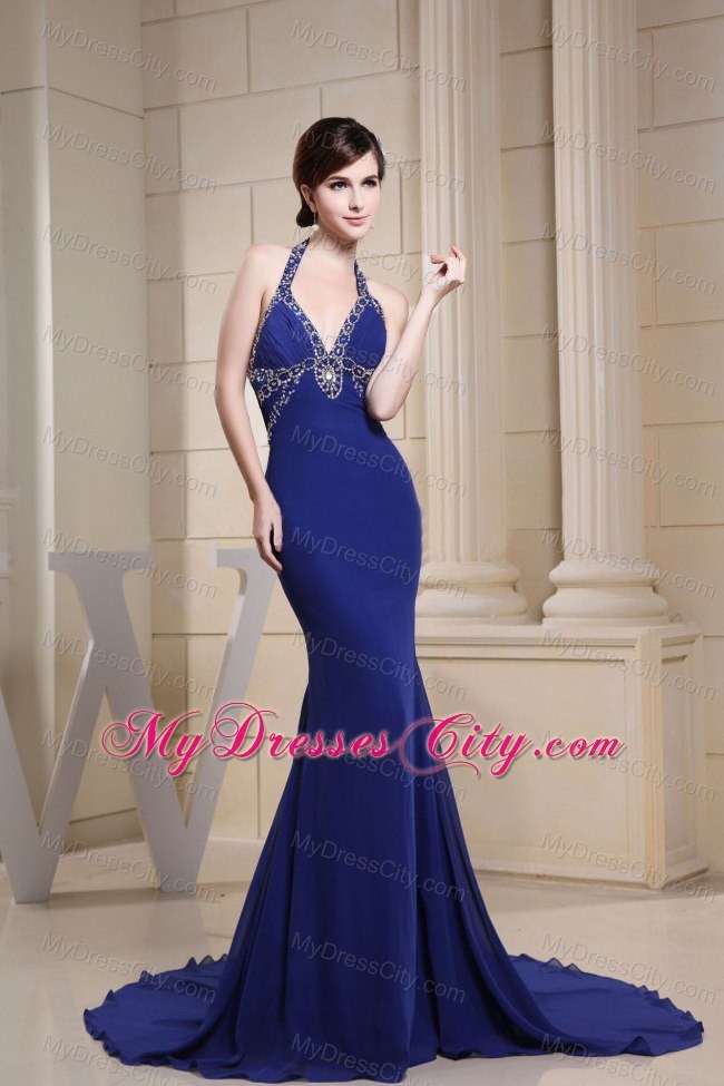 Mermaid Prom Dress With Halter Beading in Royal Blue