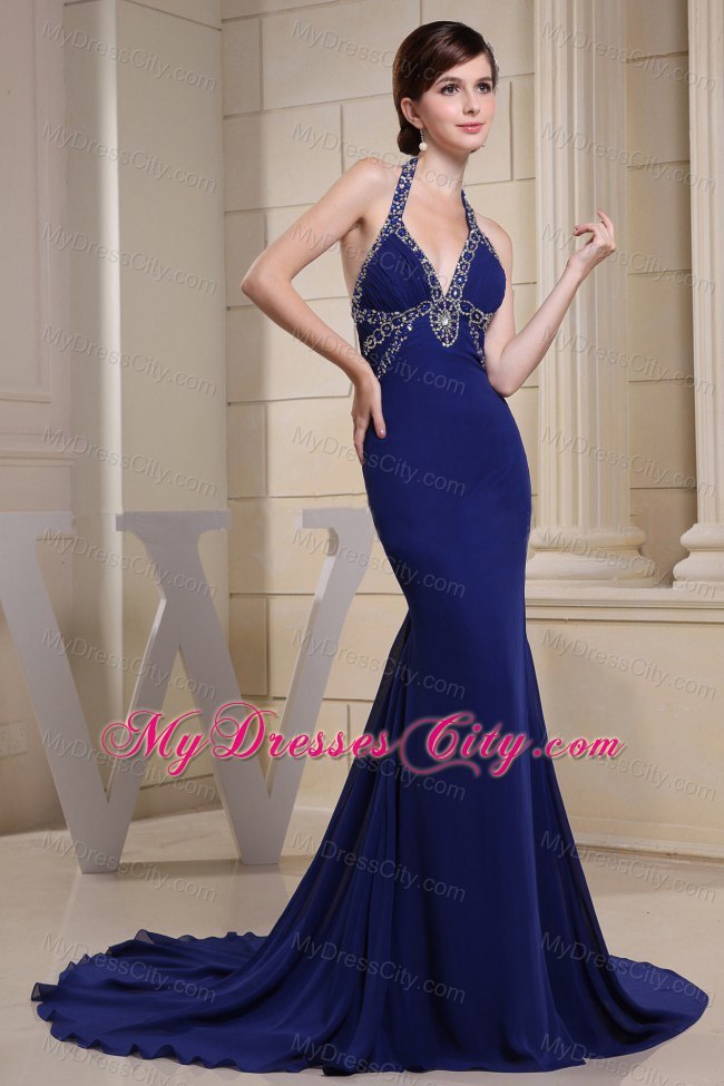 Mermaid Prom Dress With Halter Beading in Royal Blue