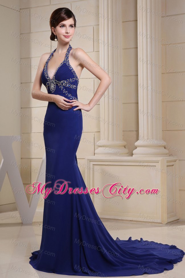 Mermaid Prom Dress With Halter Beading in Royal Blue