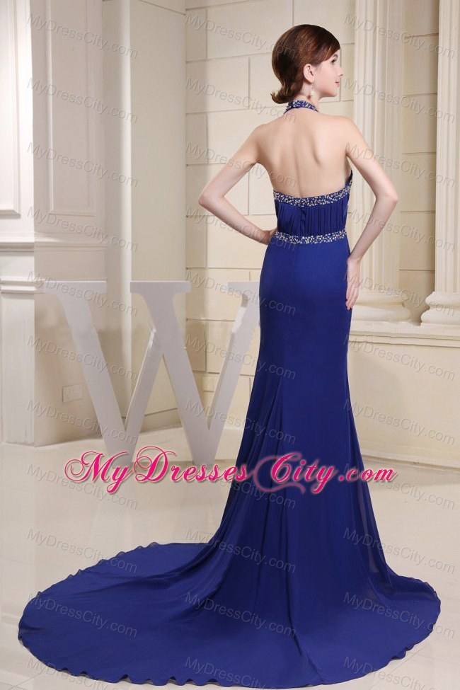 Mermaid Prom Dress With Halter Beading in Royal Blue